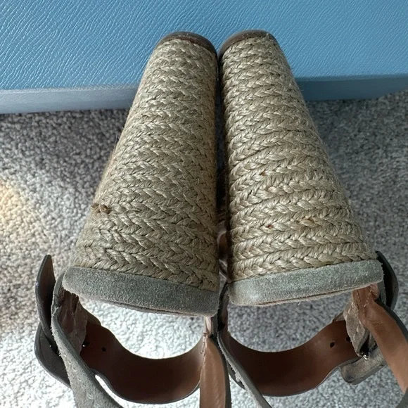 Prada Nude Suede Jute 4 inch Wedge Peep Toe Sandal 35.5 /  5.5 US $850 - Picture 10 of 14